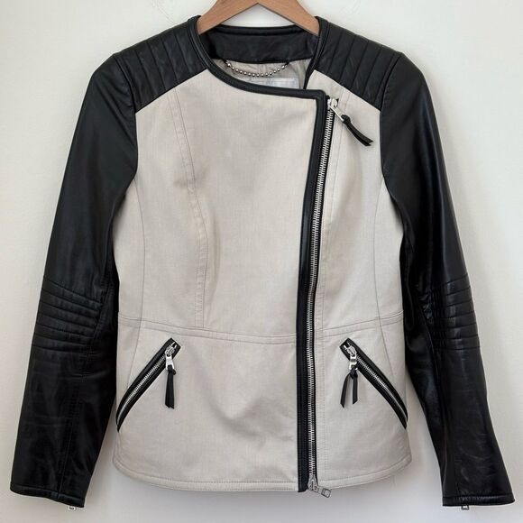 Coach Black & White Leather Moto Jacket - Picture 6 of 16